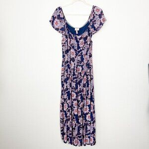 Knox Rose Floral Flutter Sleeve Tiered Midi Maxi Rayon Dress Womens Medium